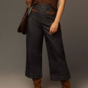 Maeve Contrast-Stitch High-Rise Crop Wide-Leg Jeans